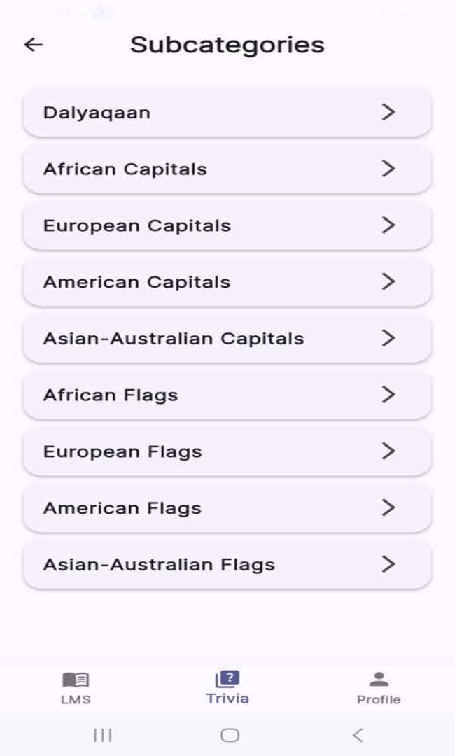 Trivia challenge screen