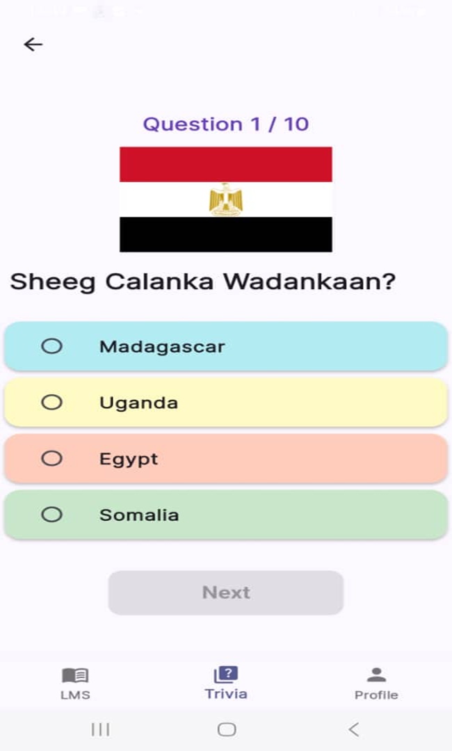 Trivia questions screen